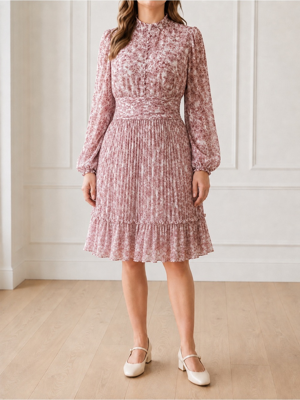 Ivy City Co Brynley Dress Size XL Pink Floral Pleated Ruffle Cottagecore Modest